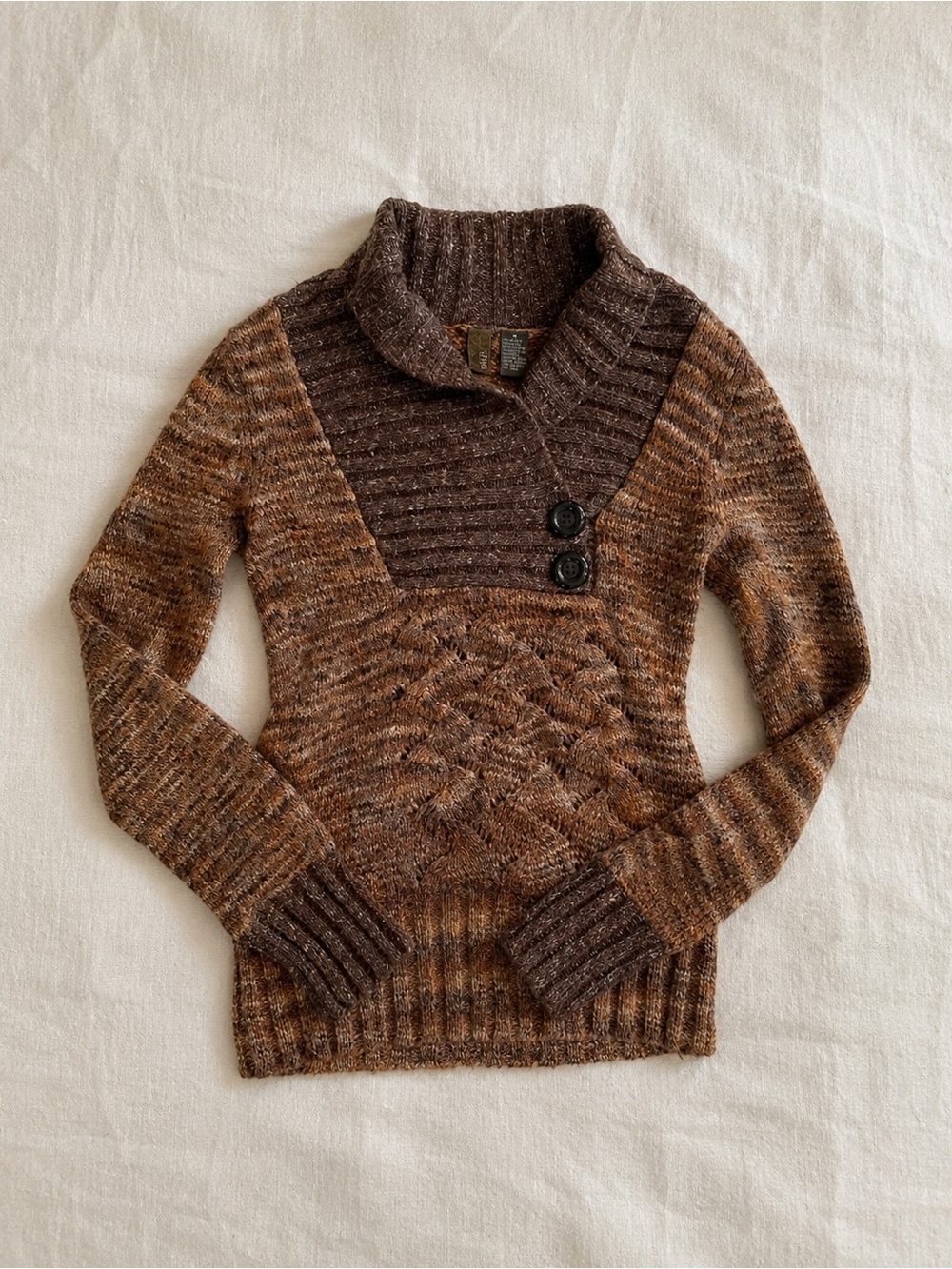 Women’s BKE fairy Brown Cable-Knit Shawl Collar Sweater